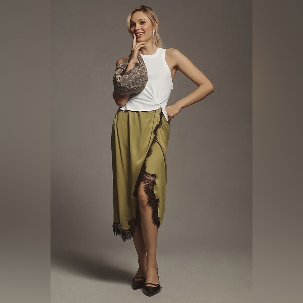 Anthropology The Keeley Twofer white and green Midi Dress lace NWT Size small